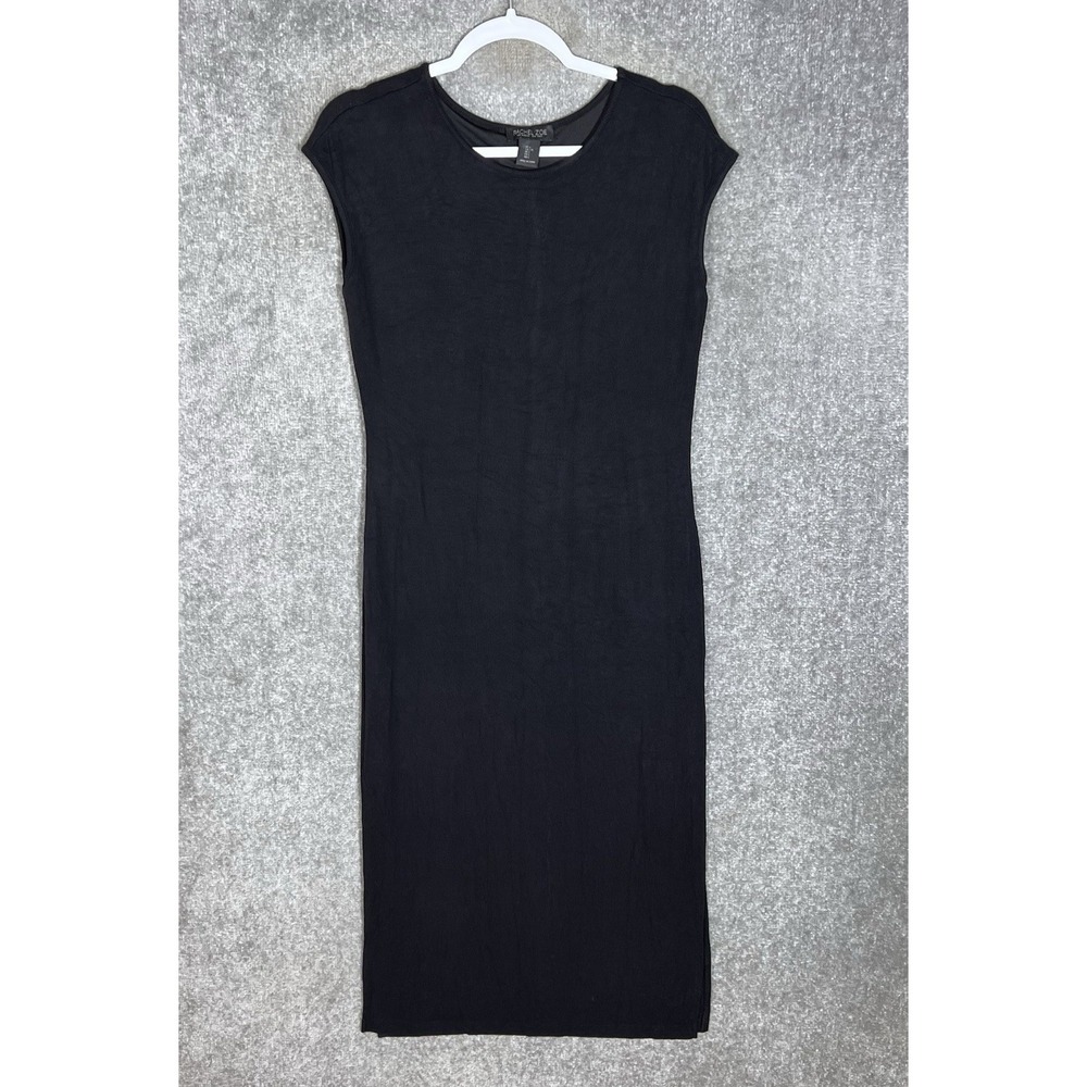 Rachel Zoe Ribbed Midi Dress Womens Size Large Black Stretch Lined Cap Sleeve